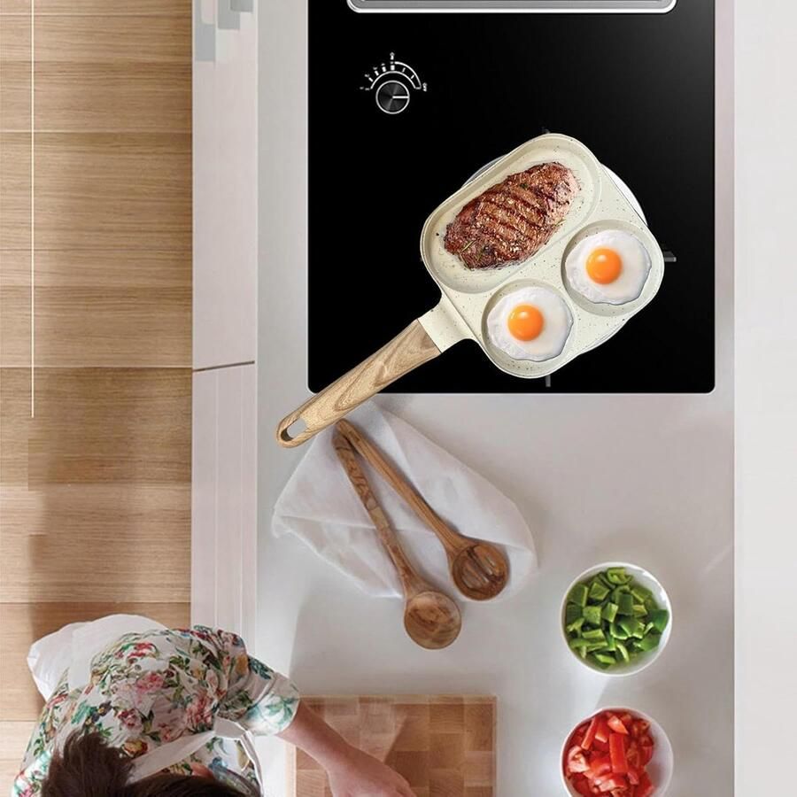 Ontbijtpan 3-delig Pannenkoekenpan Eierpan Ontbijt Koken Antiaanbaklaag 36.5 x 18.5 cm Meerkleurig