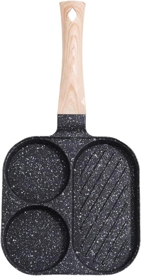 Ontbijtpan 3-delig Pannenkoekenpan Snel Ontbijten Antiaanbaklaag 36.5 x 18.5 cm Zwart