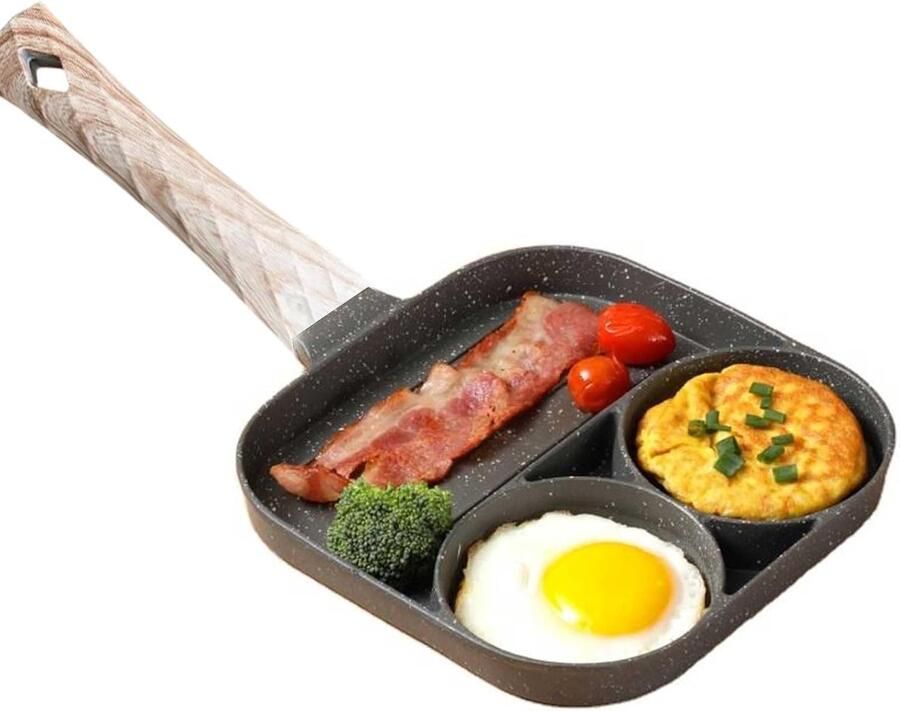 Ontbijtpan 3-in-1 Omelet koekenpan Ontbijt bereiden Antiaanbaklaag 18x18 cm Zwart