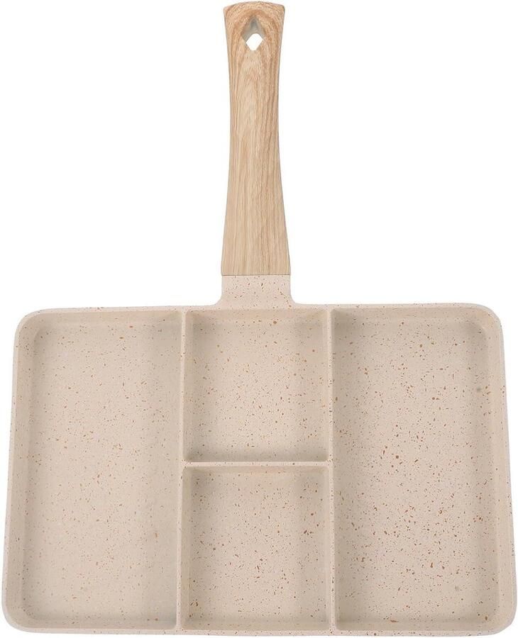 Ontbijtpan Koekenpan Eieren Snel Ontbijten Drie Compartimenten 35x27.5CM Beige