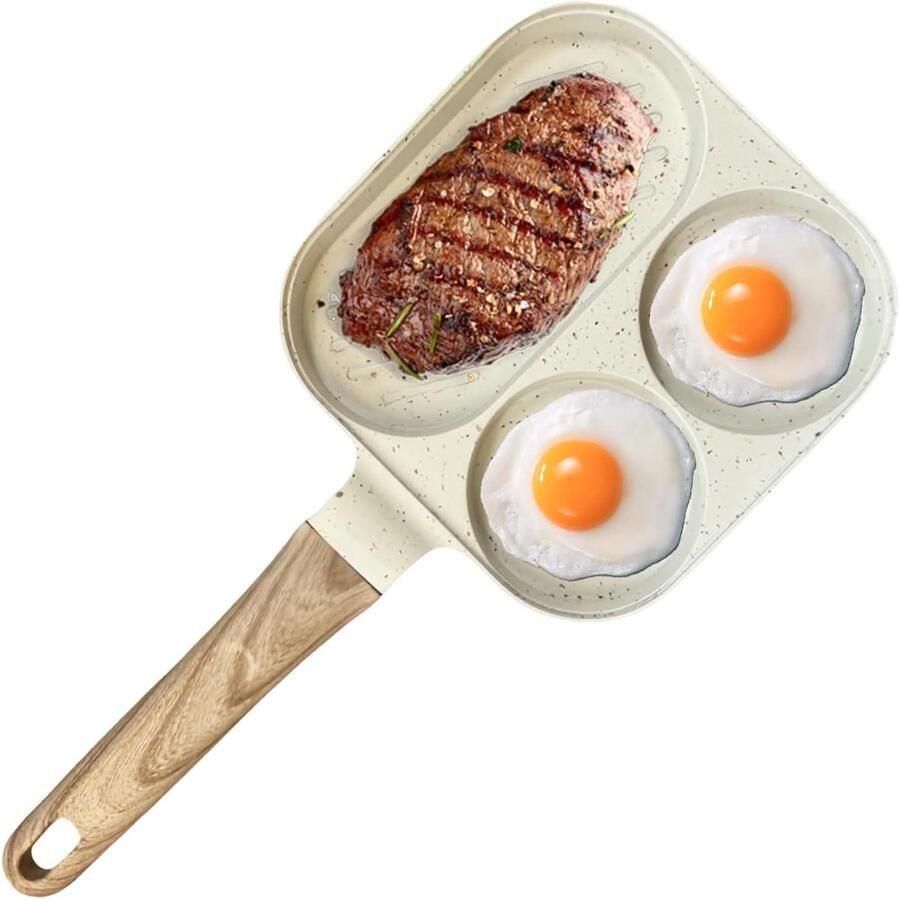Ontbijtpan Koekenpan Meerdere gerechten koken Driekamersysteem 36.5 x 18.5 cm Crèmekleurig