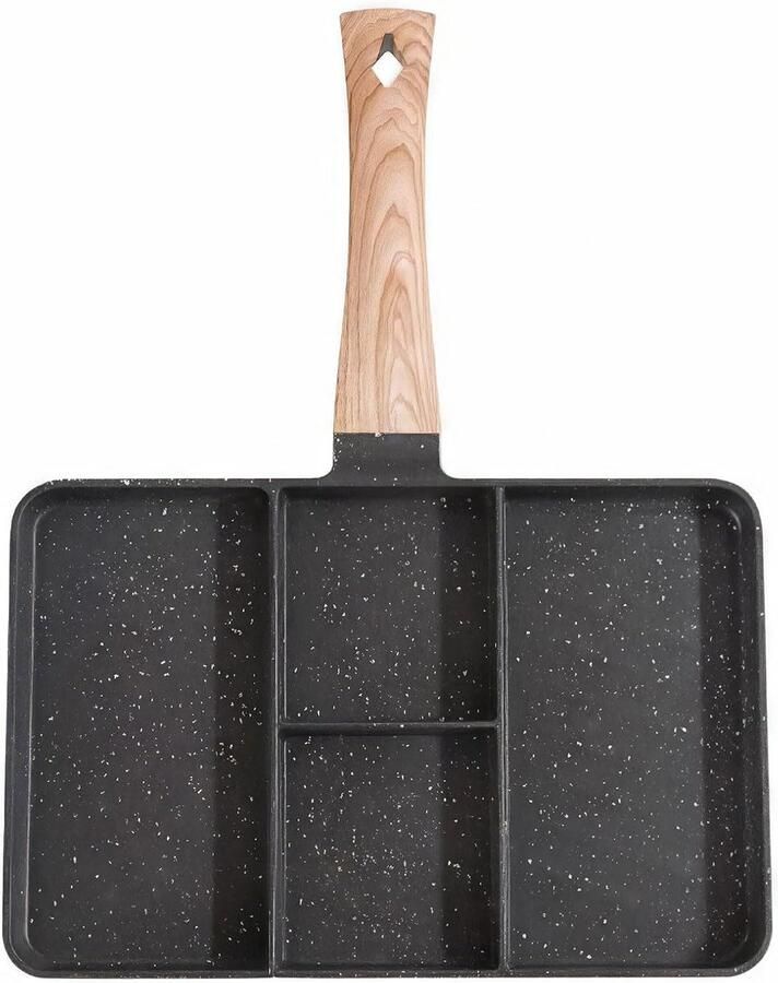 Ontbijtpan Koekenpan Omelet Pannenkoek Snel Ontbijt Bereiden 4-Delige Gelijkmatige Verwarming 35 cm Zwart