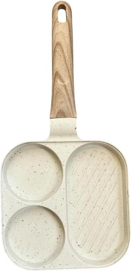 Ontbijtpan met 3 secties Omeletpan Koekenpan Gelijk Koken Antiaanbaklaag 365 x 185 cm Crèmekleurig