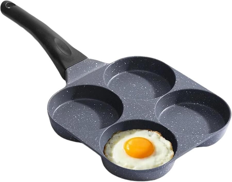 Ontbijtpan met 4 Gaten Eierpan Koekenpan Ontbijt Maken Temperatuur Indicator 18 x 38 cm Zwart