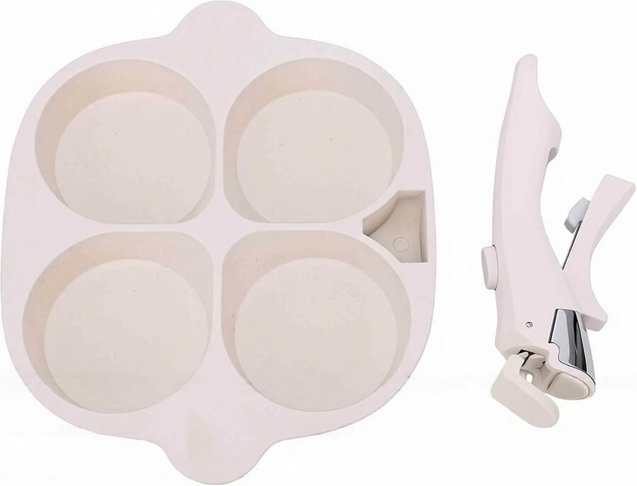Ontbijtpan met 4 vakken Eierkoekenpan Pannenkoekenpan Ontbijt Bereiden Afneembaar Handvat 4 Kopjes Zwart