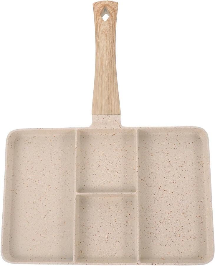 Ontbijtpan Met Handvat Koekenpan Eieren Snelle Maaltijden Bereiden Gedeelde Pan 4 Gerechten 35X27.5CM Beige