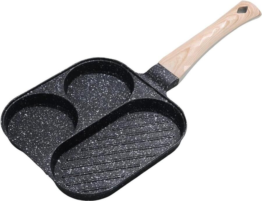 Ontbijtpan met Vakken Koekenpan Omelet Meerdere Gerechten Garen Anti-aanbak Laag 36.5 x 18.5 cm Zwart