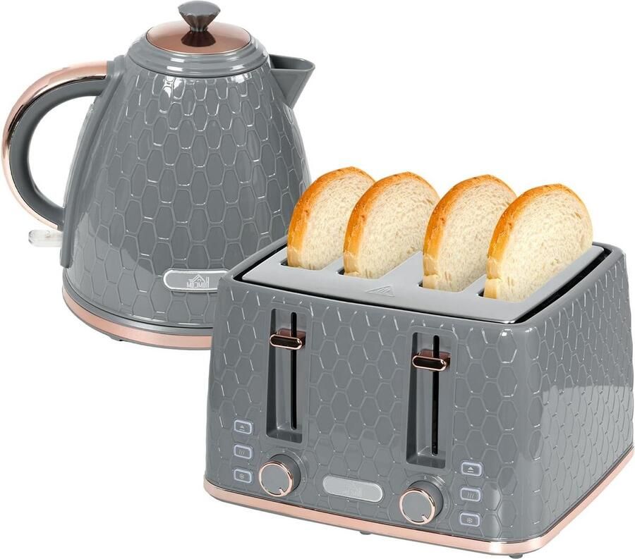 Ontbijtset Waterkoker Broodrooster Keukenapparaat Set Snel Ontbijt Maken 4 Sneetjes Brood 17 Liter Capaciteit Grijs