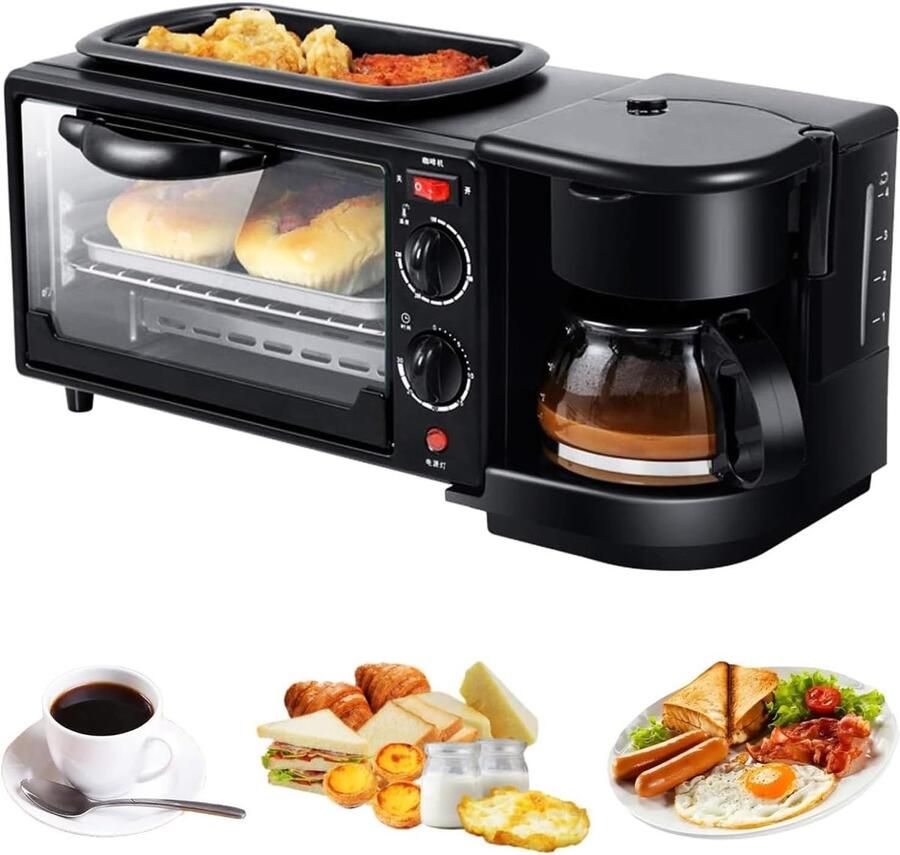 Ontbijtstation Keukenapparaat Koffiezetapparaat Ontbijt Maken 3-in-1 Multifunctioneel 7 L Oven Zwart
