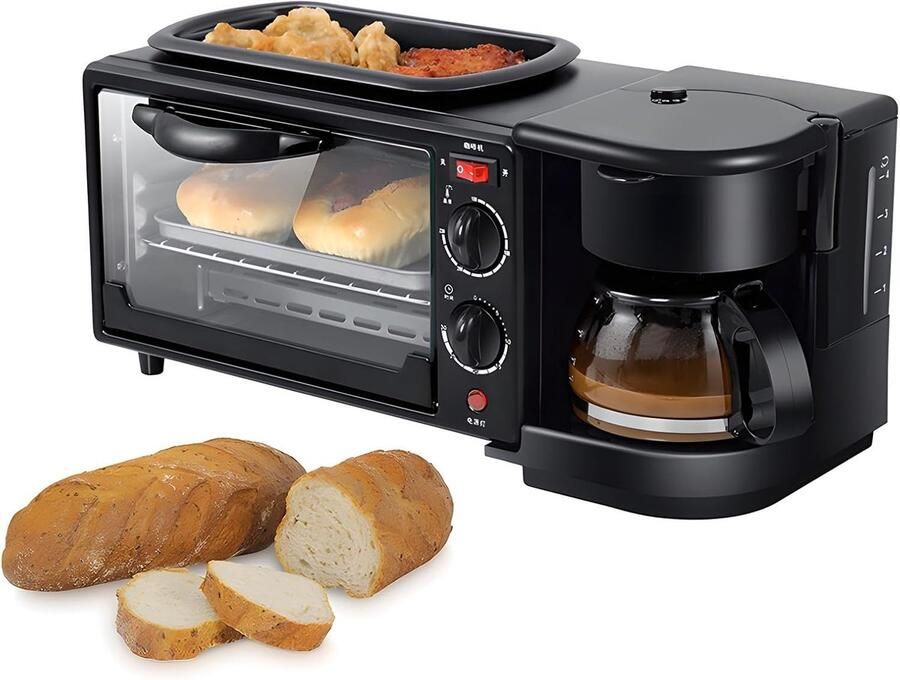 Ontbijtstation Keukenapparaat Ontbijt Maken 3-in-1 Functie 9 Liter Oven Zwart