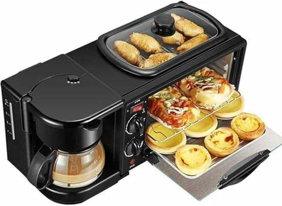 Ontbijtapparaat Ontbijtstation Keuken Snel Ontbijten 3-in-1 Functie 45.5 cm Zwart