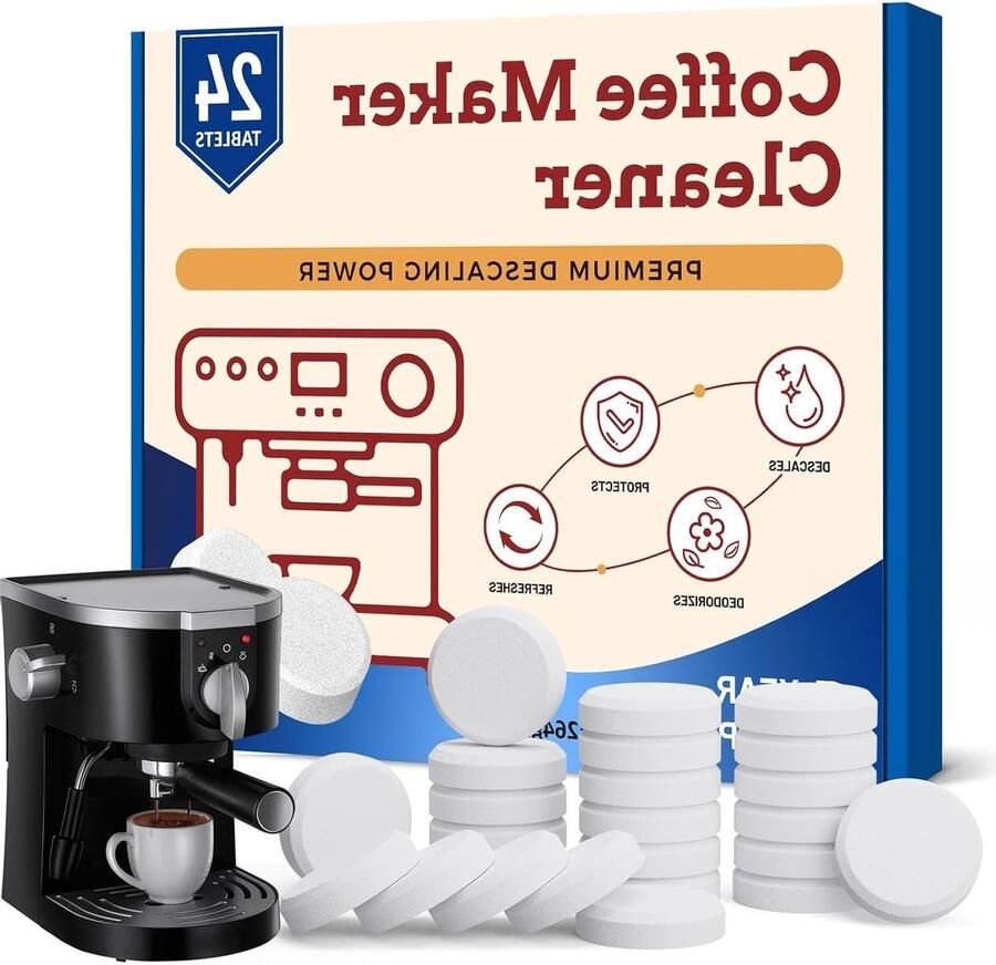 Ontkalkingstabletten voor koffieautomaten en koffiezetapparaten 24 tabletten voor optimale reiniging verwijdert kalk en verlengt levensduur van apparaten - Foto 1