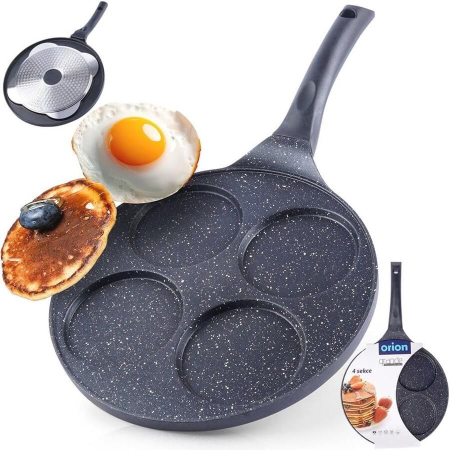 Oogpan Ø 27 cm Spiegelei-pan voor 4 eieren Ideale Crêpepan met Antiaanbaklaag voor Gas en Inductie