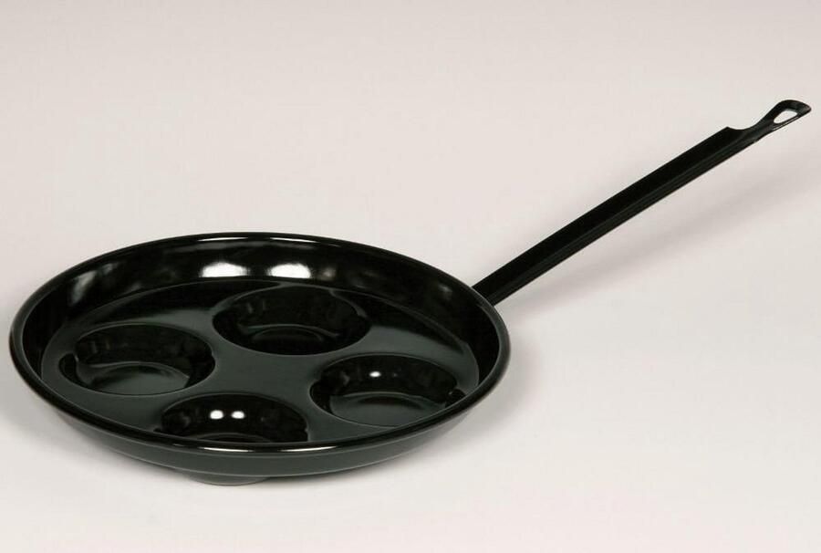 Oogpan Emaille Koekenpan Ontbijt Bakken Vier Inkepingen 26 cm Zwart