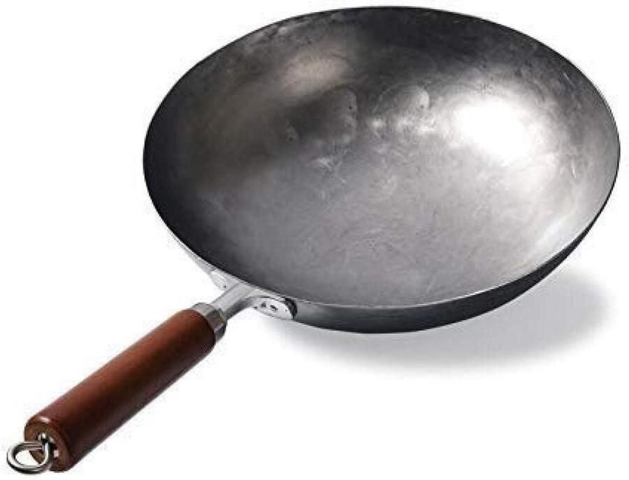 Oosterse Wok Hand Gesmeed Staal Authentiek Koken Gelijkmatige Warmteverdeling 36 cm Zwart