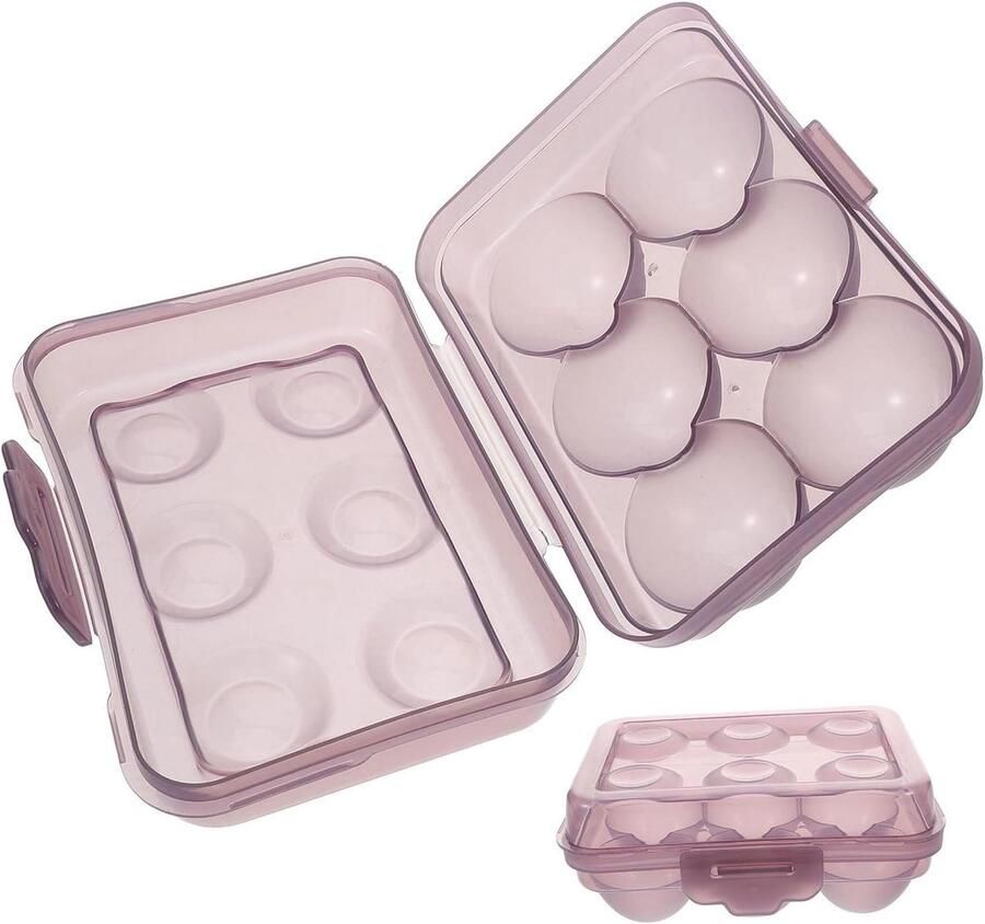 Opbergdoos Voor Eieren Eierhouder Camping Buiten Picknick Schokbestendig Ontwerp 6 Eieren Transparant Paars