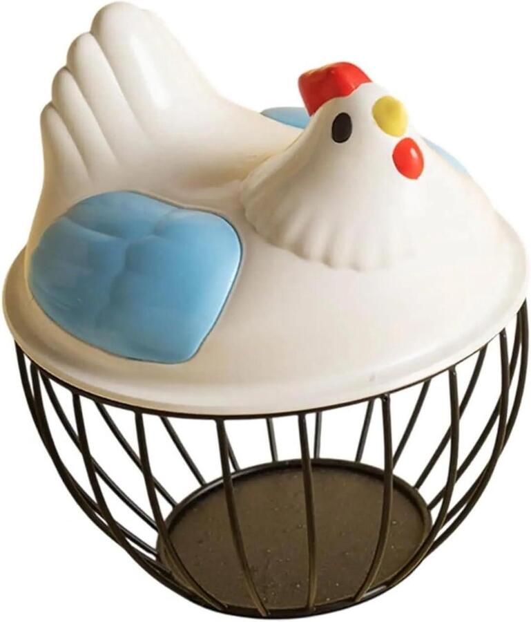 Opbergmand Kip Eiermand Decoratief Keuken Organiseren Rustieke Touch 19.8 x 21.5 cm Blauw Zwart Streep