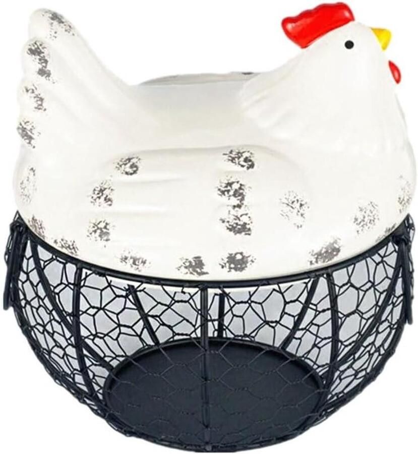 Keramische eieropbergmand Keukenmand Eieren bewaren Charmante kipvorm 19 x 16 x 16 cm Wit