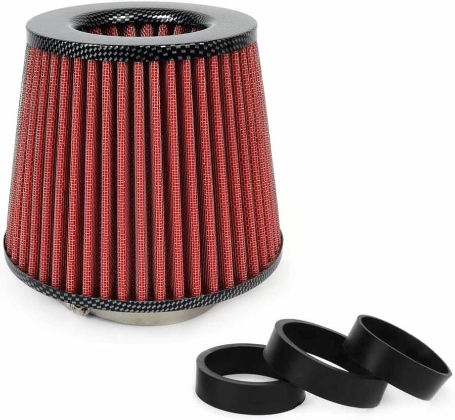 Open Luchtfilter Sport Filter met Cold Air Intake & 3 Adapters Rood Carbon