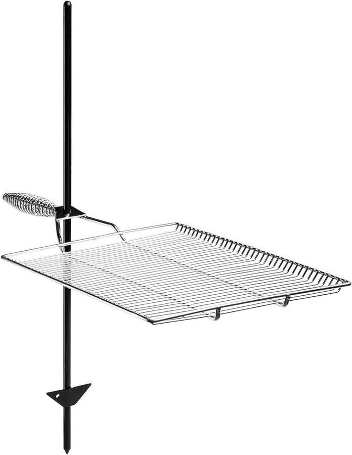 Open vuur grill Kampvuur rooster Buiten koken Verstelbare hoogte 36 inch paal Zilver
