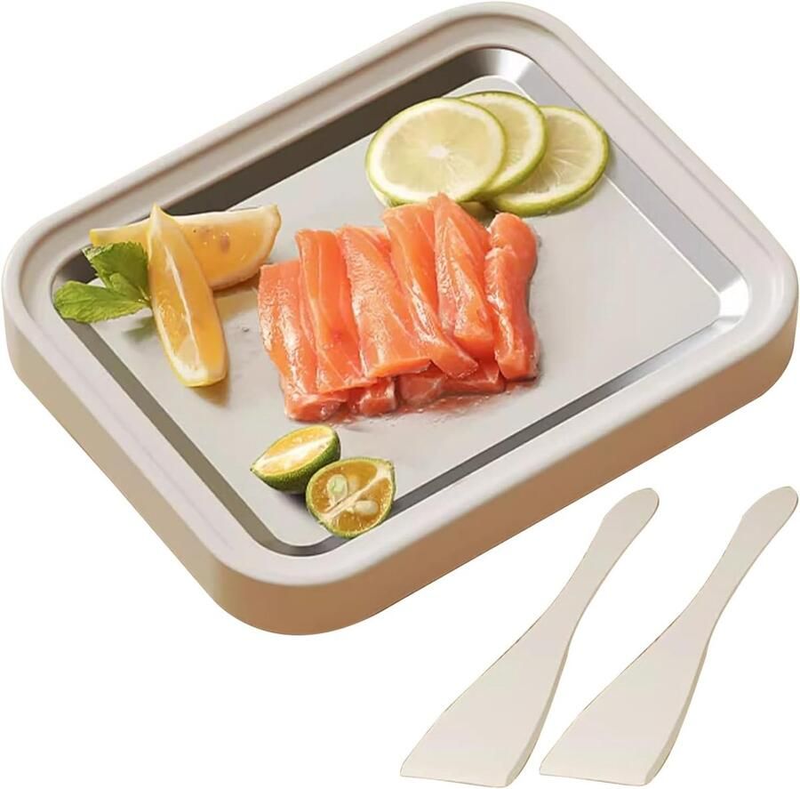 Opgerolde Ijsmachine Dessert Maker Zelf Desserts Maken Handmatig Zonder Stroom 20.5 cm Breed Wit