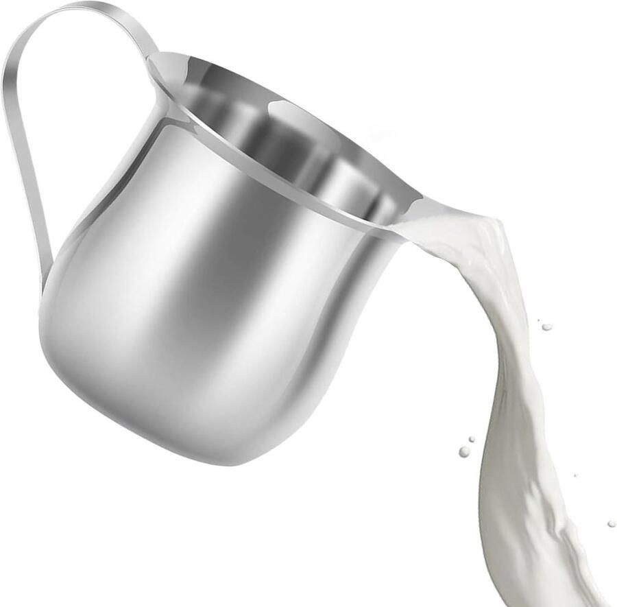 Melkopschuimer Kan Koffie Melk Opschuimer Latte Art Maken Roestvrij Staal 240 ml Zilver