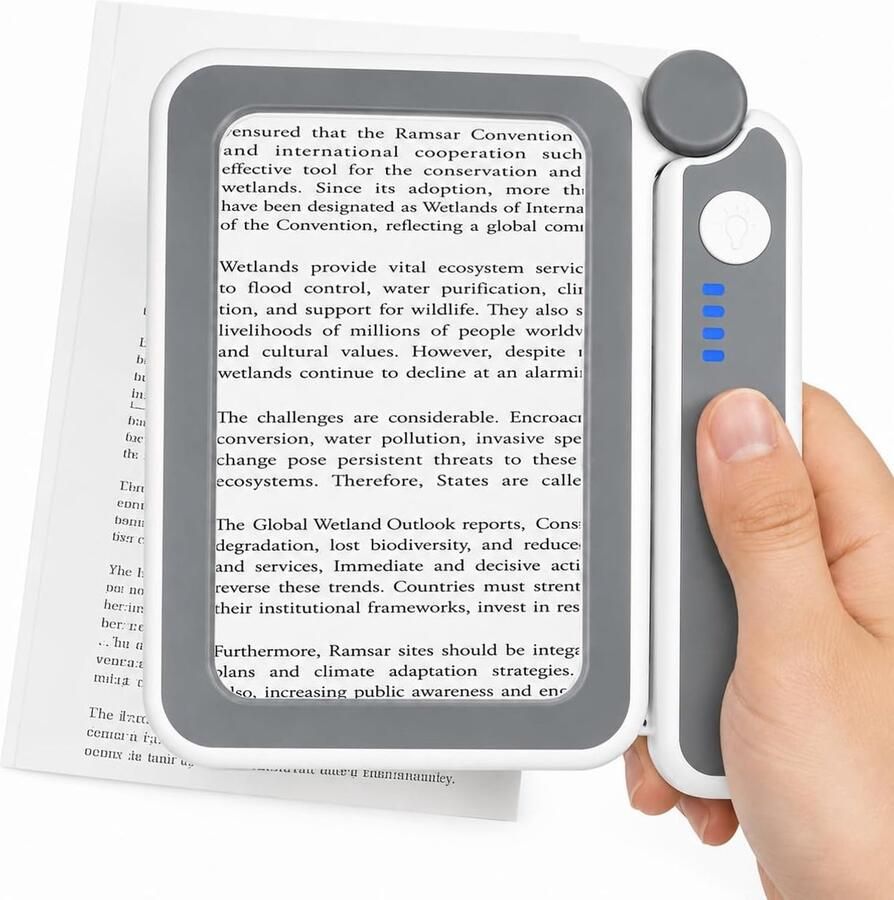 Oplaadbare 4X leesloep met licht: Rechthoekige loep met 10 LED's & 3 helderheidsniveaus 5-traps verstelbare handgreep handloep voor het lezen van boeken kranten en kleine afdrukken
