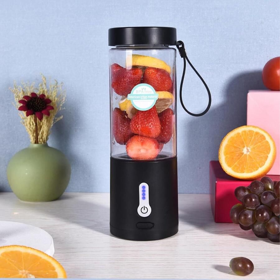 Oplaadbare draagbare minimixer met USB-aansluiting mini fruitmixer 530 ml Zwart