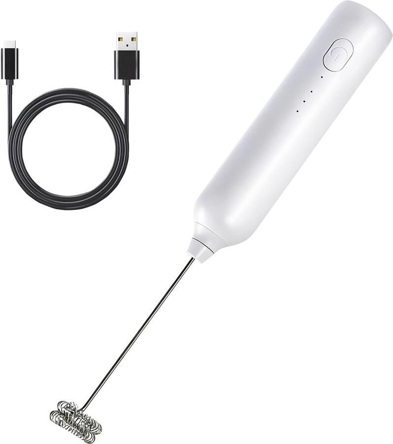 Oplaadbare elektrische handmelkopschuimer (USB-C) – 3 snelheden – voor koffie matcha latte cappuccino en warme chocolademelk – wit