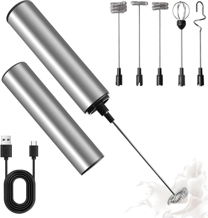 Oplaadbare elektrische melkopschuimer draagbare melkopschuimer roestvrijstalen staaf met 3 snelheden USB voor matcha warme chocolademelk cappuccino