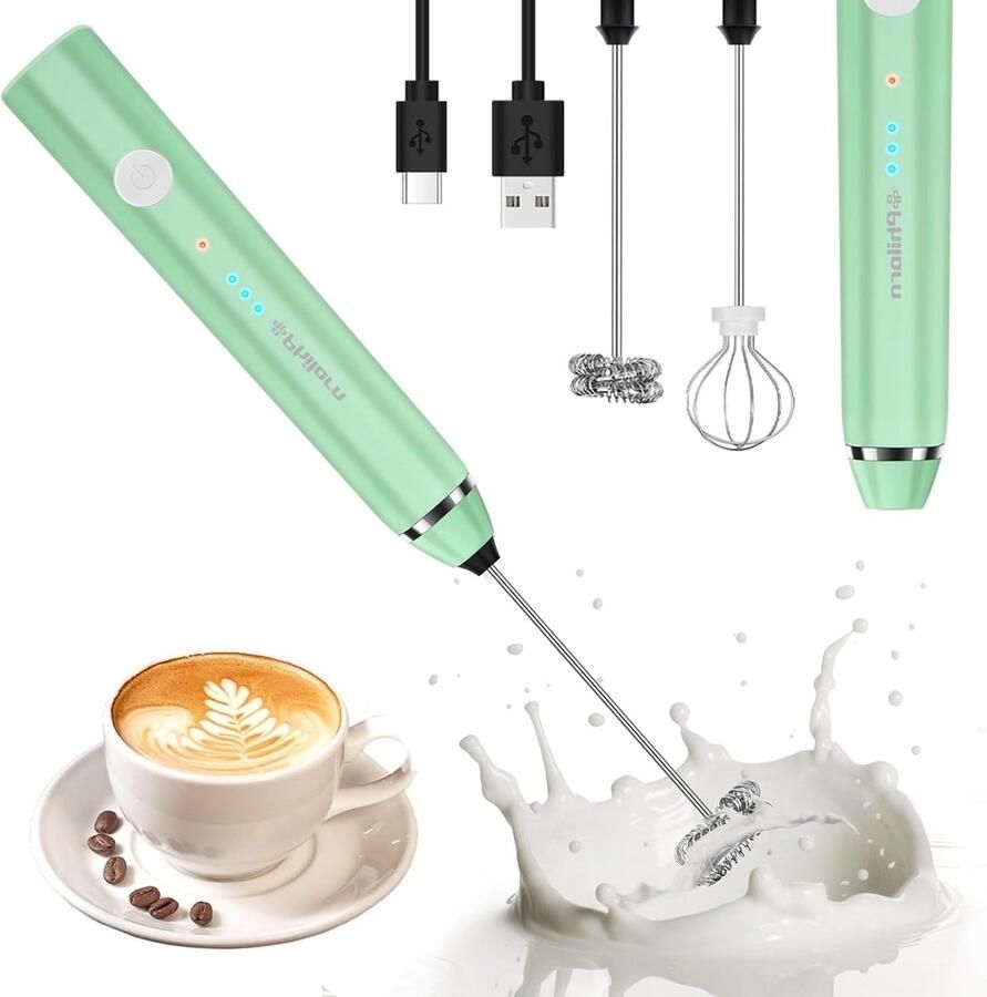 Oplaadbare Elektrische Melkopschuimer Handheld Garde voor Latte Cappuccino en Matcha (Groen)