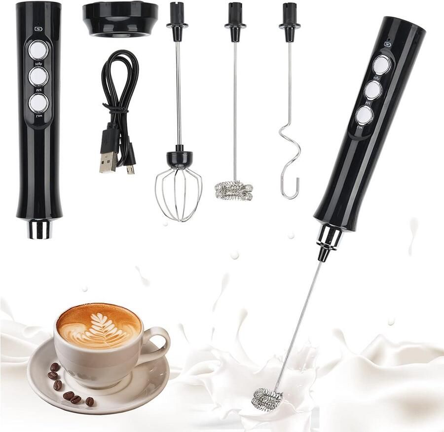 Oplaadbare Elektrische Melkopschuimer USB met 3 Snelheden voor Cappuccino en Koffie