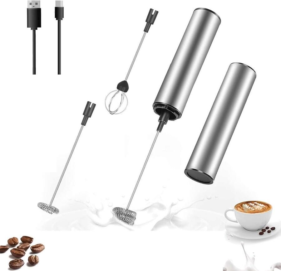 Oplaadbare Elektrische Melkopschuimer USB RVS 2 Snelheden voor Latte Cappuccino & Frappé