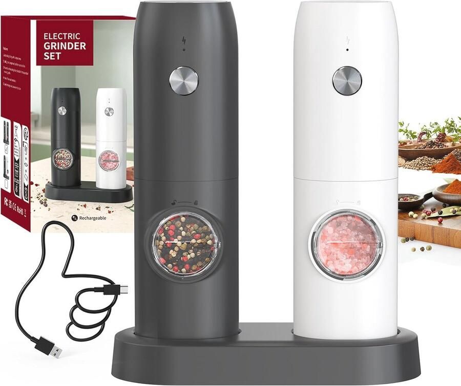 Oplaadbare Elektrische Pepermolen Set Keramische Maalmechanisme Voor Thuis en Keuken