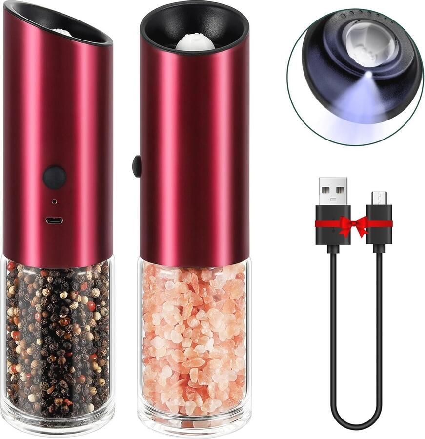 Oplaadbare Elektrische Zout- en Pepermolen Set Instelbare Grofheid USB Oplaadbaar Zilver Kleur
