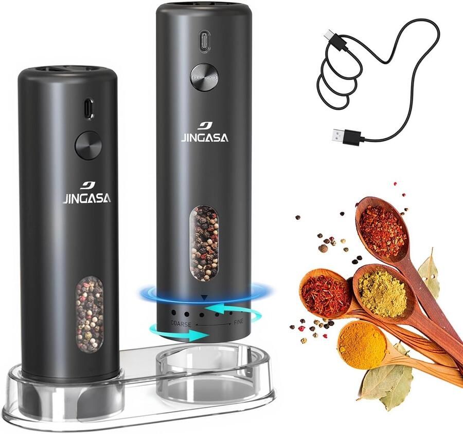 Oplaadbare Elektrische Zout- en Pepermolen Set met Instelbare Grofheid