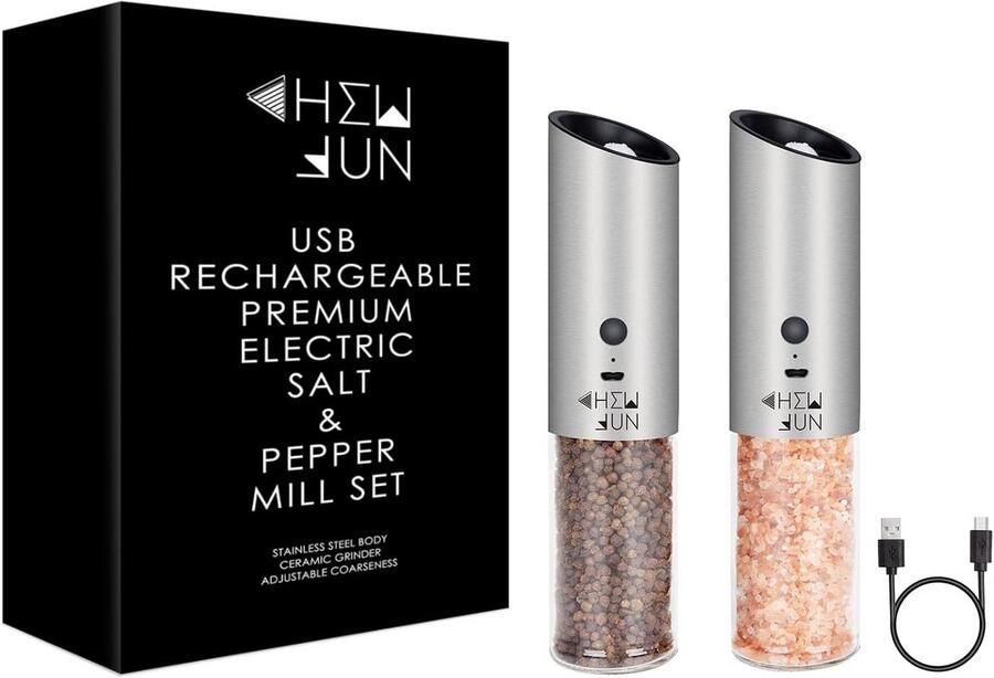 Oplaadbare Elektrische Zout en Pepermolen Set met Verstelbare Grofheid en LED-Licht Automatische Molens voor Eén Hand