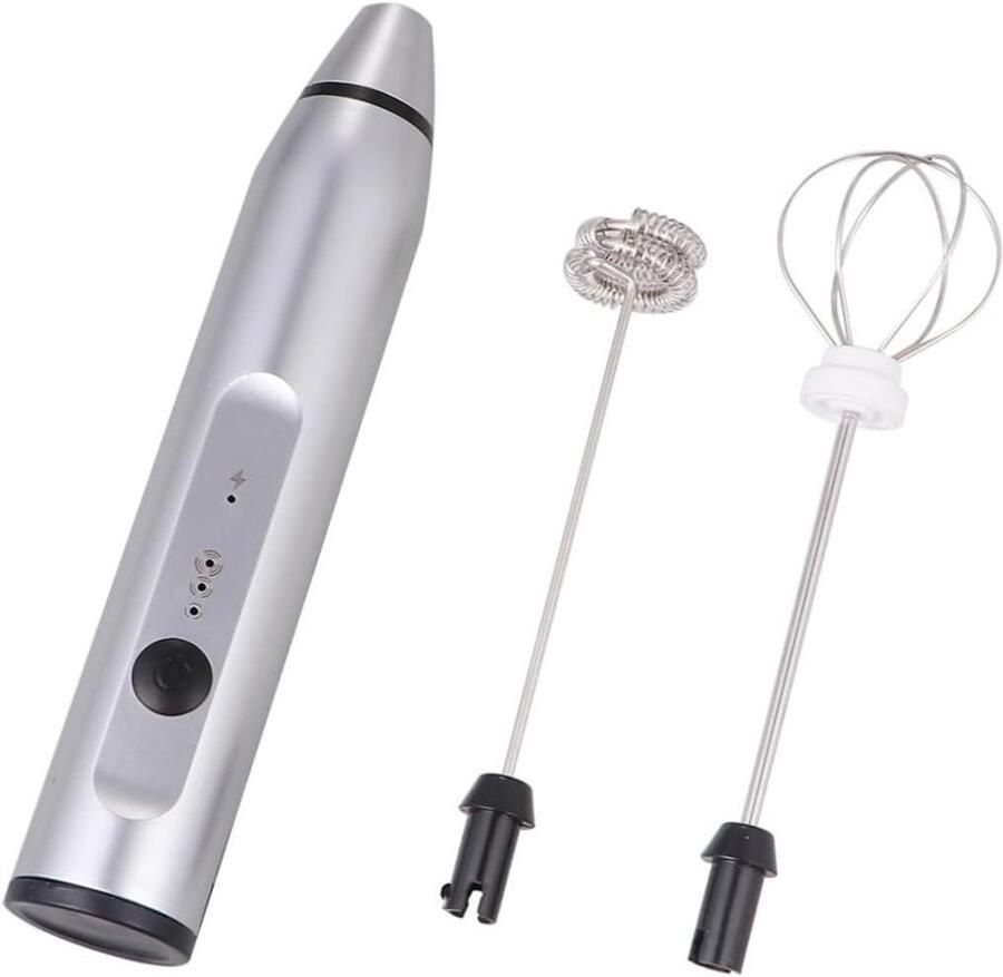 Oplaadbare Garde Melkopschuimer Mixer Koffie Maken Drie Snelheden Instelbaar 17.5 cm Lengte Zilver
