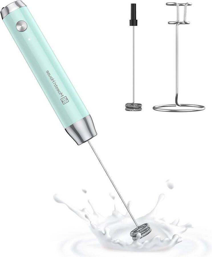 Oplaadbare melkopschuimer draagbare elektrische schuimmaker met waterdichte afneembare roestvrijstalen garde drankmixer schuimer 2 gardes voor latten cappuccino (blauw)