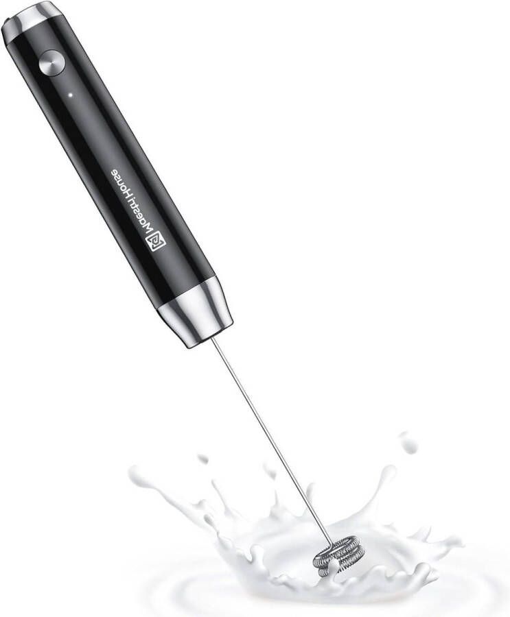 Oplaadbare melkopschuimer draagbare elektrische schuimmaker met roestvrijstalen garde drankmixer voor lattes en cappuccino zwart