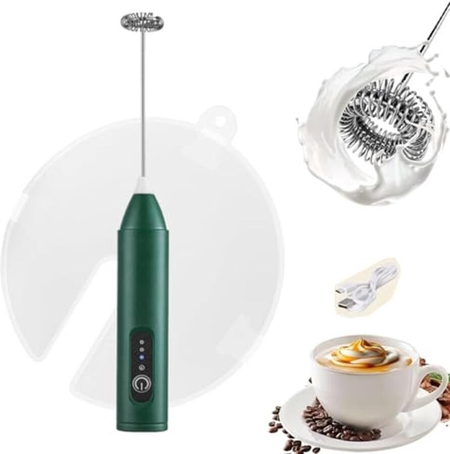 Oplaadbare Melkopschuimer Drankmixer Garde Dranken Bereiden 3 Snelheden Dubbele Spiraal Compact Draagbaar Mat Zwart