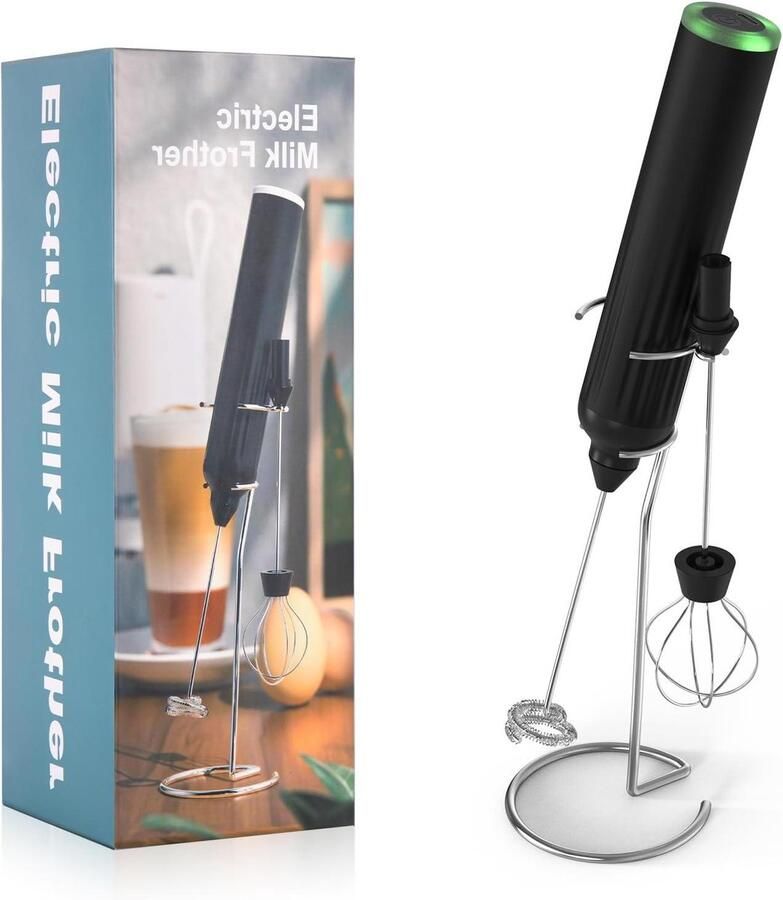 Oplaadbare Melkopschuimer Drankmixer Garde Koffie Maken 3 Snelheden Instelbaar 2 Gardes Inclusief Zwart