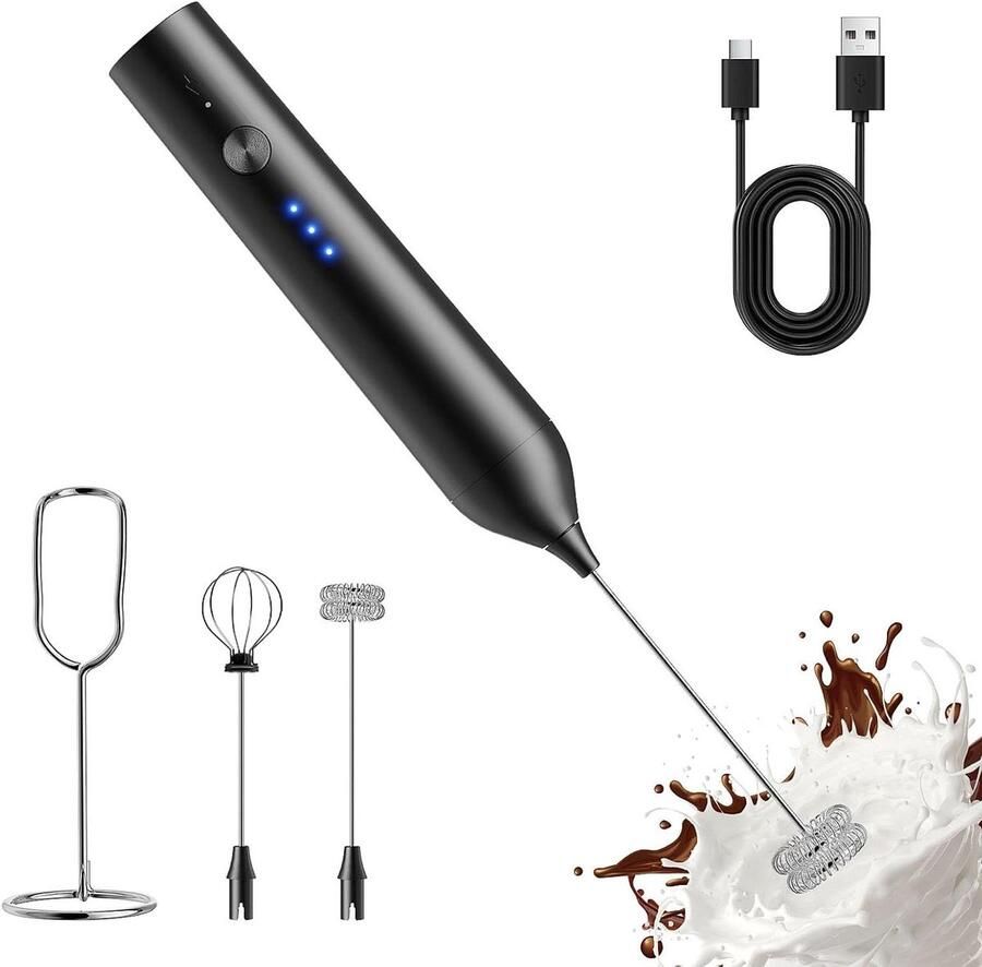 Oplaadbare Melkopschuimer Elektrische Garde Dranken Maken Twee Mengkoppen 345 x 345 cm Zwart