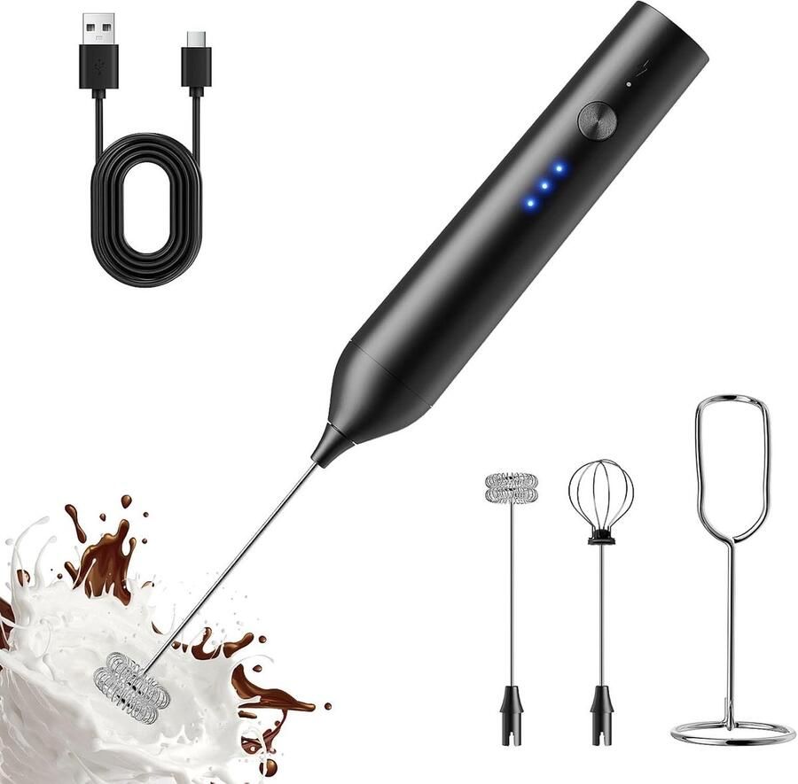 Oplaadbare Melkopschuimer Elektrische Garde Koffie Dranken Maken Met Standaard 3.45 x 3.45 x 23.01 cm Zwart