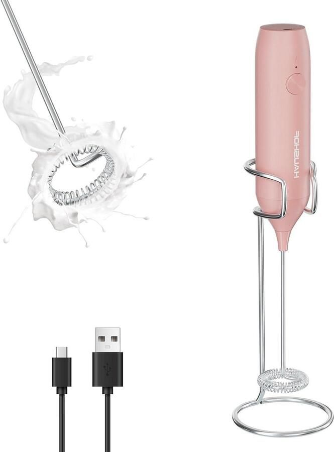 Oplaadbare Melkopschuimer Elektrische Garde Koffie Maken Krachtige 11.000 RPM 7 x 6.8 x 17.5 cm Roze