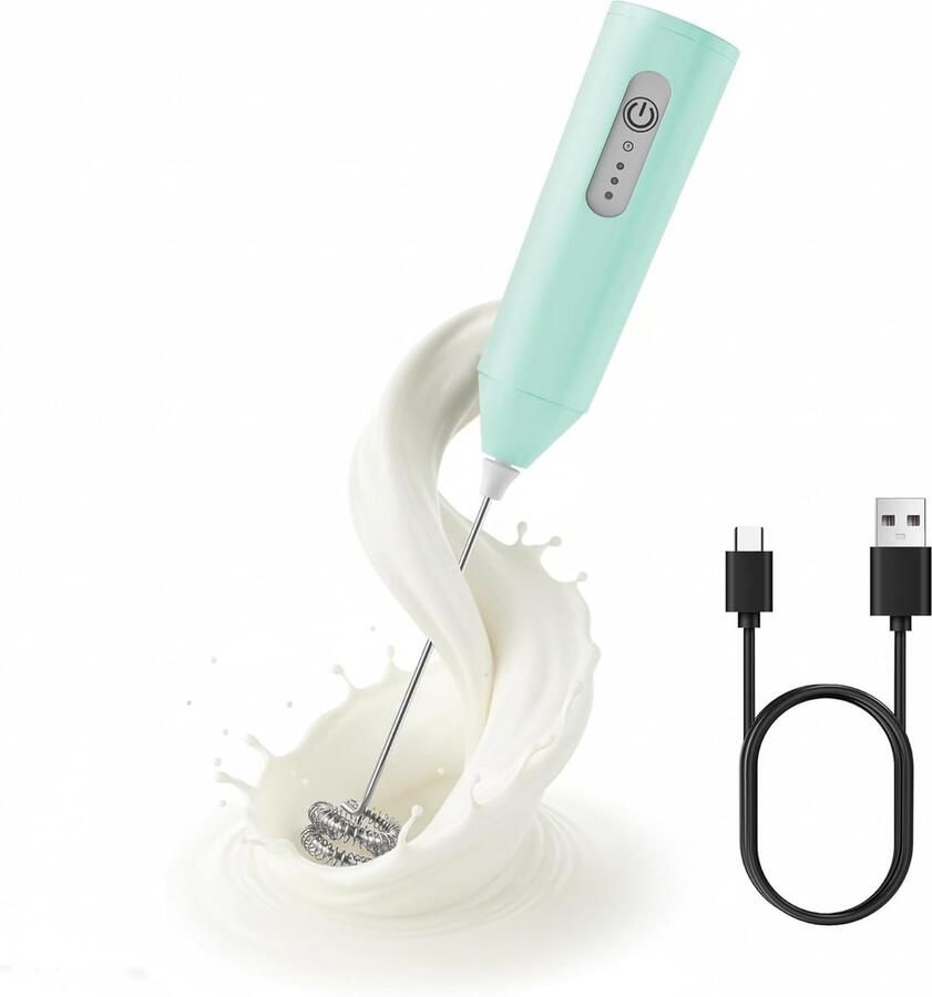 Oplaadbare Melkopschuimer Handheld 3 Snelheden Elektrische Garde Type-C Opladen BPA-vrij voor Koffie Latte Cappuccino Lichtgroen 1 Stuk
