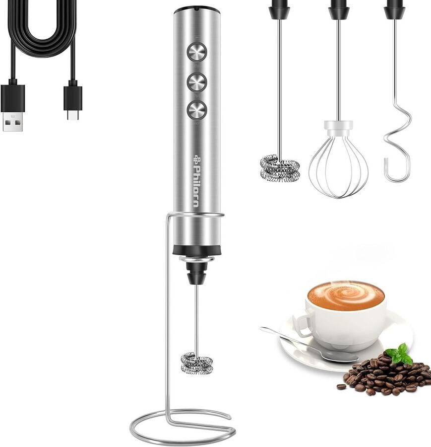 Oplaadbare Melkopschuimer Handheld met Standaard Krachtige 3-Speed Koffie Milk Frother voor Latte en Cappuccino
