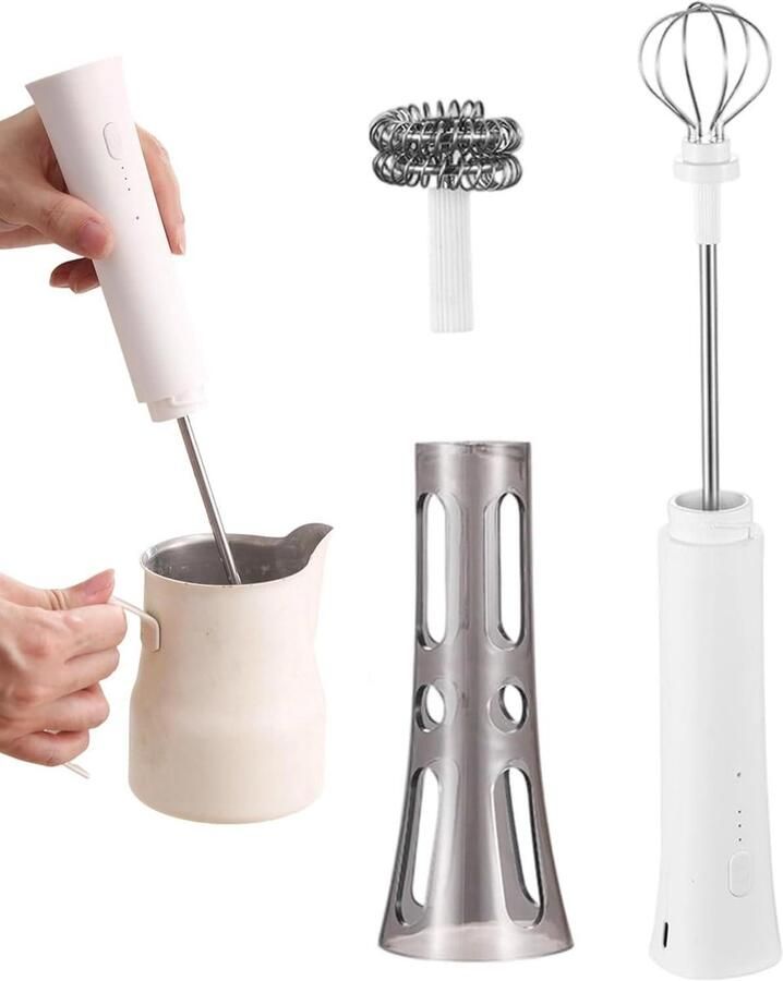 Oplaadbare Melkopschuimer Koffiemixer Handheld Dranken Bereiden Dubbele Veer Garde 28 cm Lengte Meerkleurig