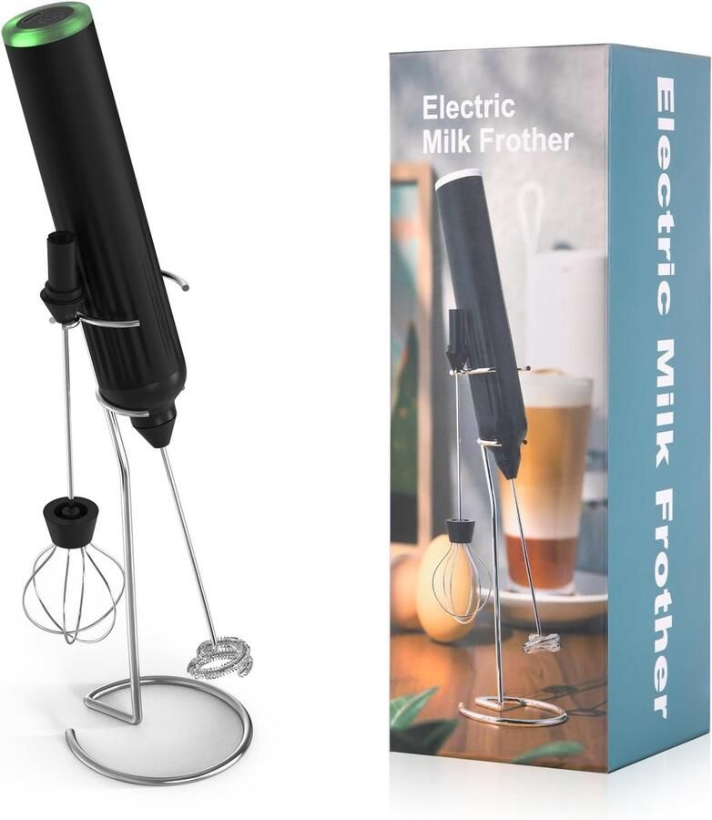 Oplaadbare Melkopschuimer Drankmixer Garde Koffie Maken 3 Snelheden Instelbaar Inclusief Standaard Zwart