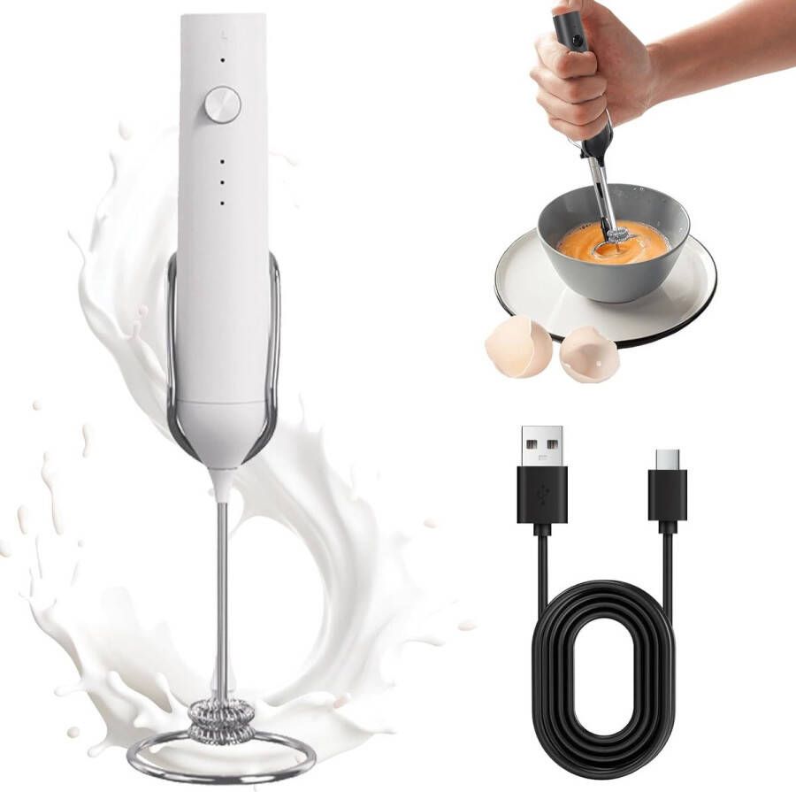 Oplaadbare melkopschuimer met 3 snelheden Handheld melkopschuimer voor perfecte latte cappuccino en meer